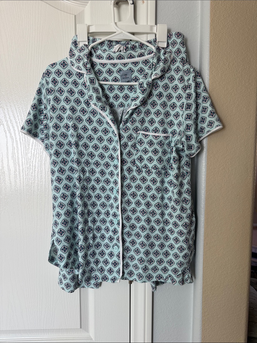 Jane and Bleecker Mint Patterned Short Sleeve Button-Up Pajama set